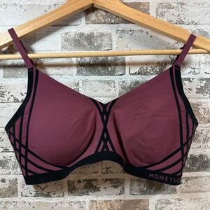 Honeylove‎ Silhouette Bra Burgundy Wireless Velvet Flocking Size Small